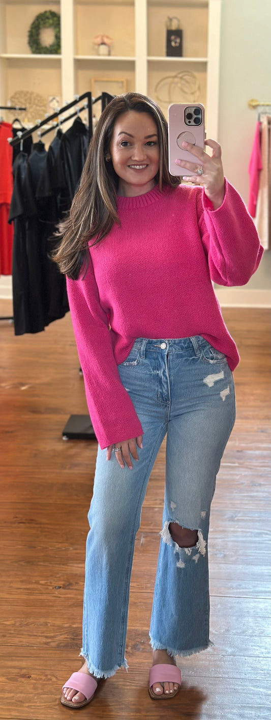Pink Solid Casual Sweater