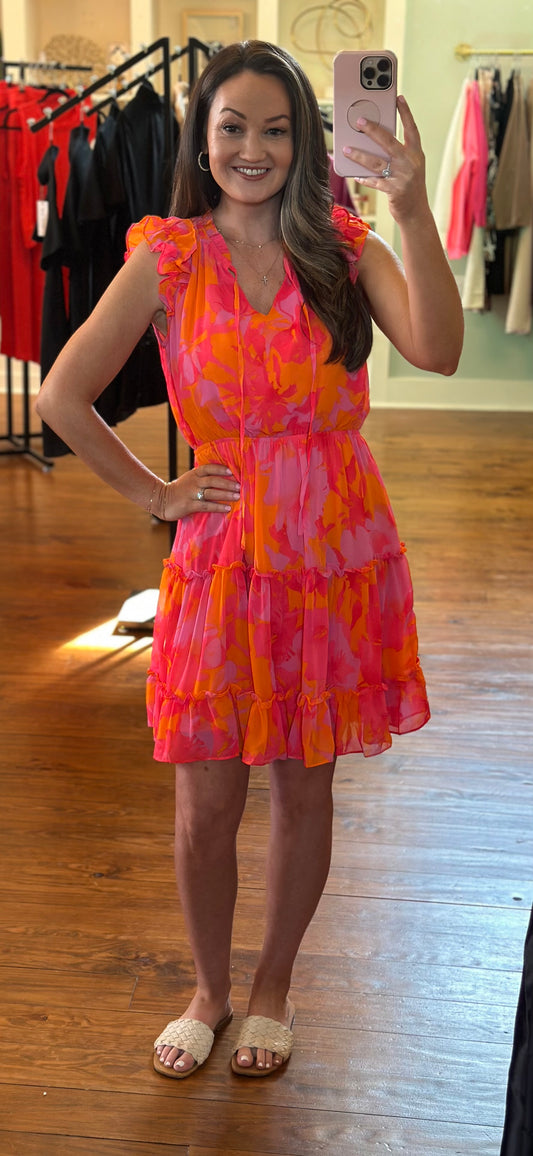 Vibrant Pink and Orange Spring Mix Dress