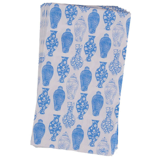 Chinoiserie Guest Napkins   White/Palace   4.25x7.75