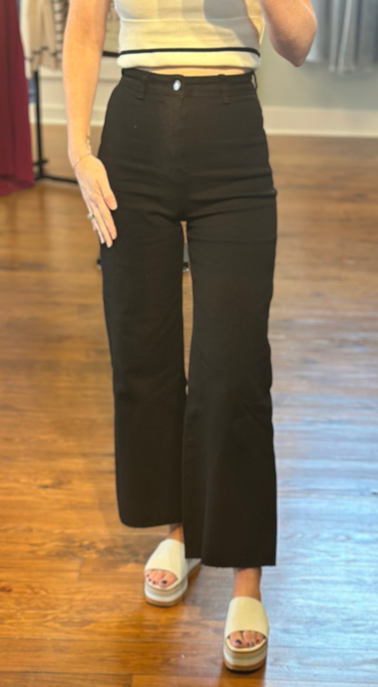 Black High Rise Stretch Cropped Denim
