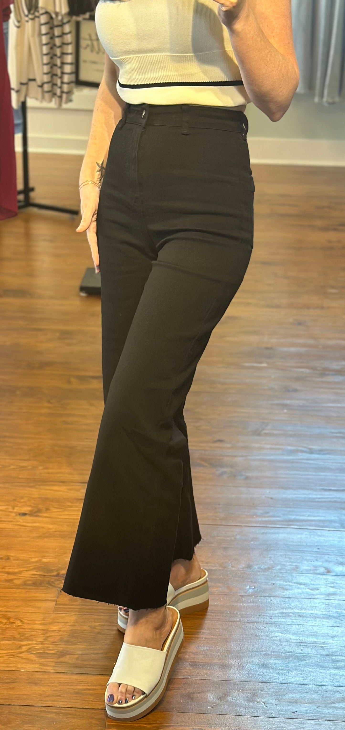Black High Rise Stretch Cropped Denim
