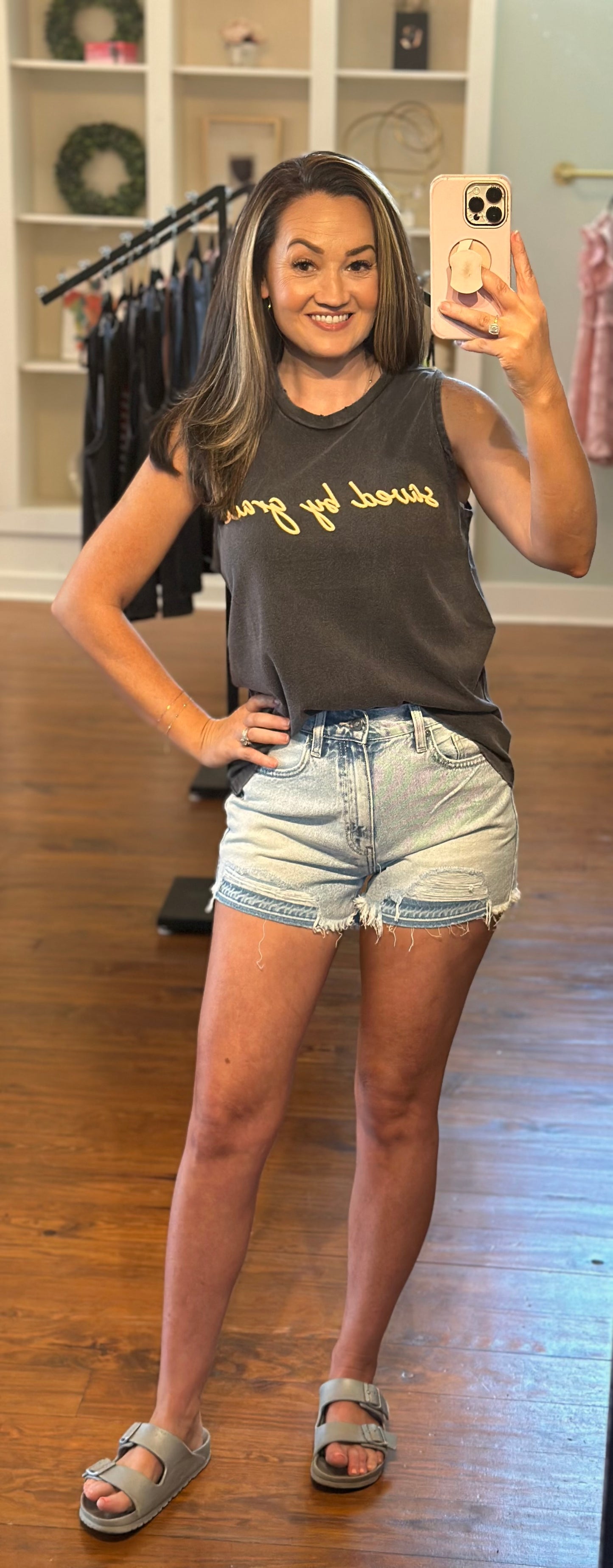 Saved By Grace Puff Graphic Tank